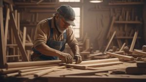 DIY Woodworking man with hammer and nails